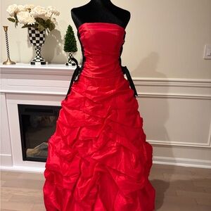 Camille La Vie Red Strapless Prom Dress